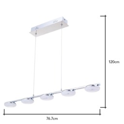 Cyan 5 Light LED Diner Pendant Bar, Chrome - thumbnail 9