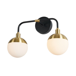 Sadie 2 Light Bathroom Wall Light, Black and Brass - thumbnail 1