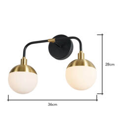 Sadie 2 Light Bathroom Wall Light, Black and Brass - thumbnail 9