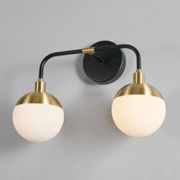 Sadie 2 Light Bathroom Wall Light, Black and Brass - thumbnail 4