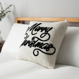 Merry Christmas Tufted Cushion, Natural - thumbnail 1