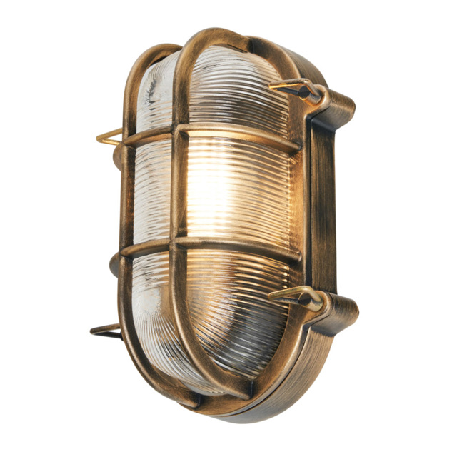 Mika Outdoor Caged Oval Bulkhead Wall Light, Gold - image 1