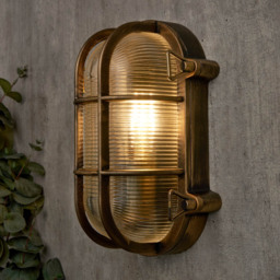 Mika Outdoor Caged Oval Bulkhead Wall Light, Gold - thumbnail 3