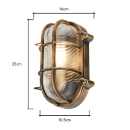 Mika Outdoor Caged Oval Bulkhead Wall Light, Gold - thumbnail 7