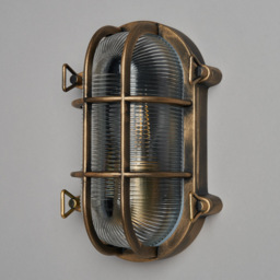Mika Outdoor Caged Oval Bulkhead Wall Light, Gold - thumbnail 5