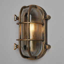 Mika Outdoor Caged Oval Bulkhead Wall Light, Gold - thumbnail 4