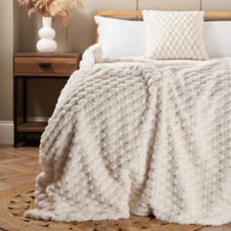Honeycomb Faux Fur Throw, Cream