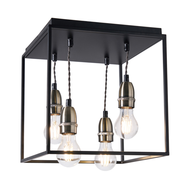 Dexter Industrial Style Box Flush Ceiling Light, Black - image 1