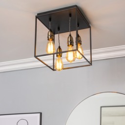 Dexter Industrial Style Box Flush Ceiling Light, Black - thumbnail 3