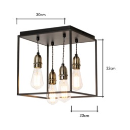 Dexter Industrial Style Box Flush Ceiling Light, Black - thumbnail 7