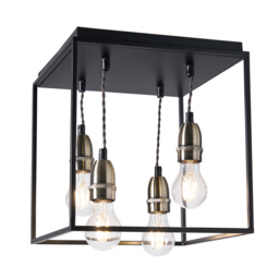 Dexter Industrial Style Box Flush Ceiling Light, Black