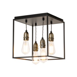 Dexter Industrial Style Box Flush Ceiling Light, Black - thumbnail 1