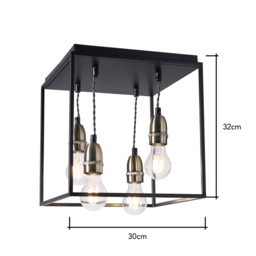 Dexter Industrial Style Box Flush Ceiling Light, Black - thumbnail 9