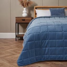 Square Stitch Quilted Bedspread, Blue - thumbnail 1
