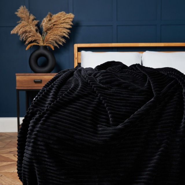 Luxury Ribbon Velvet Throw, Black - image 1