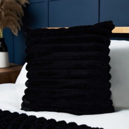 Jumbo Cord 45cm Cushion with Plain Velvet Backing, Black
