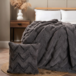 Chevron Faux Fur Throw, Charcoal - thumbnail 5