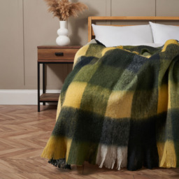 Wool Mix Check Throw, Green - thumbnail 1