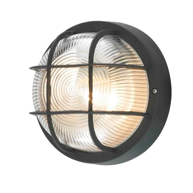 Hoy Polycarbonate Round Bulkhead Outdoor Wall Light, Black - image 1