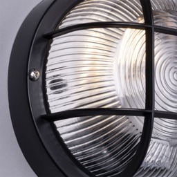 Hoy Polycarbonate Round Bulkhead Outdoor Wall Light, Black - thumbnail 6