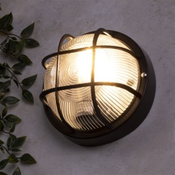 Hoy Polycarbonate Round Bulkhead Outdoor Wall Light, Black - thumbnail 3