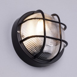 Hoy Polycarbonate Round Bulkhead Outdoor Wall Light, Black - thumbnail 4