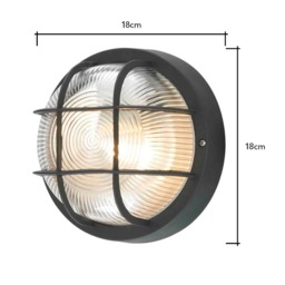 Hoy Polycarbonate Round Bulkhead Outdoor Wall Light, Black - thumbnail 7