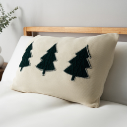 3 Christmas Trees Cushion, Natural - thumbnail 1