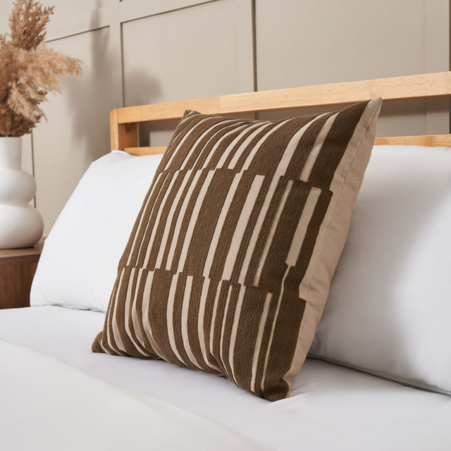 Geo Woven Jacquard Cushion, Brown - image 1
