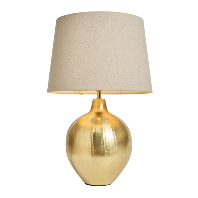 Onion Style Table Lamp with Natural Shade, Gold - image 1