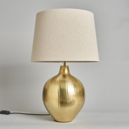 Onion Style Table Lamp with Natural Shade, Gold - thumbnail 5