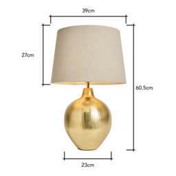 Onion Style Table Lamp with Natural Shade, Gold - thumbnail 7