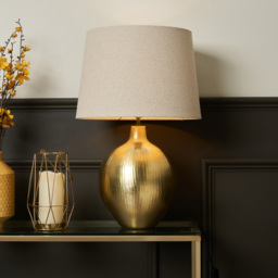Onion Style Table Lamp with Natural Shade, Gold - thumbnail 3