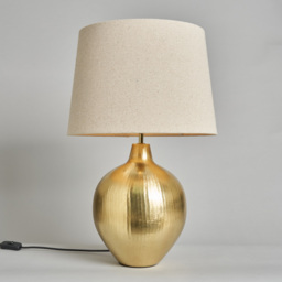 Onion Style Table Lamp with Natural Shade, Gold - thumbnail 4