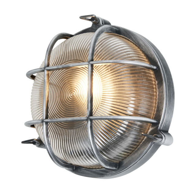 Mika Outdoor Caged Round Bulkhead Wall Light, Silver - image 1