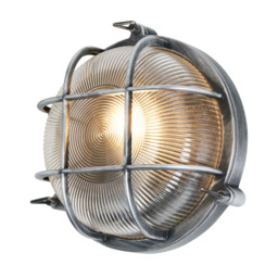 Mika Outdoor Caged Round Bulkhead Wall Light, Silver