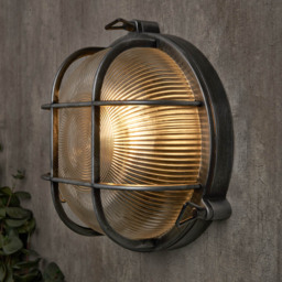 Mika Outdoor Caged Round Bulkhead Wall Light, Silver - thumbnail 3