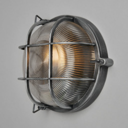 Mika Outdoor Caged Round Bulkhead Wall Light, Silver - thumbnail 4
