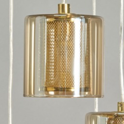 Farah Ceiling Pendant Light with Champagne Glass Shades, Satin Brass - thumbnail 6