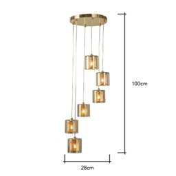 Farah Ceiling Pendant Light with Champagne Glass Shades, Satin Brass - thumbnail 7