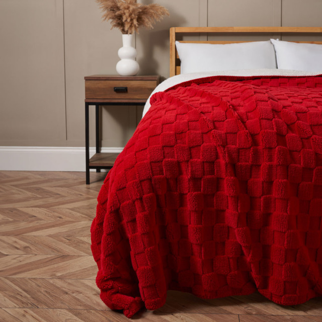 Checkerboard Throw with Sherpa, Red - image 1