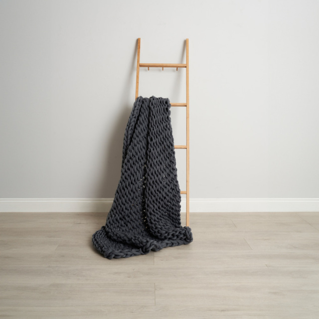 Chunky Cable Knit Throw, Grey - image 1