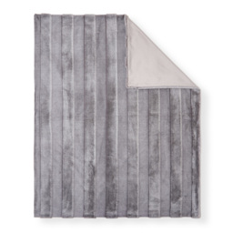 Faux Fur Stripe Cut Throw, Grey - thumbnail 3