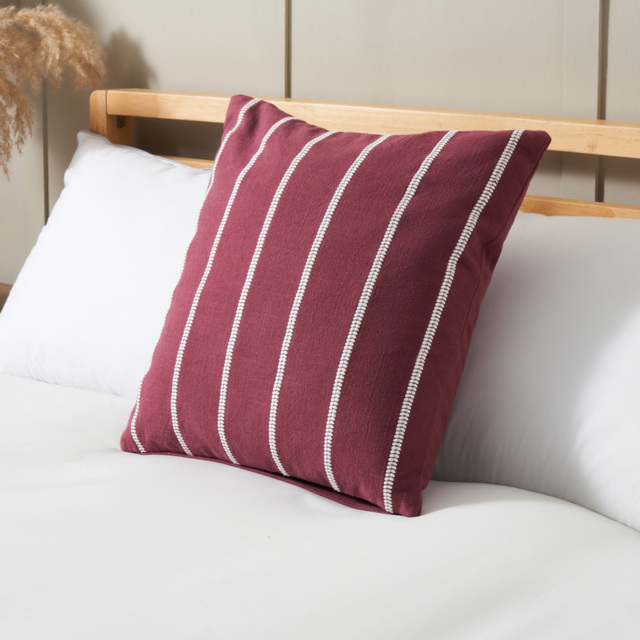 Embroidered Stripe Cushion, Merlot - image 1