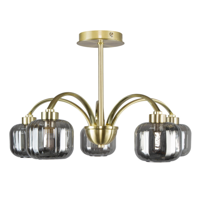 Lyna Large Semi Flush Ceiling Light with Smoked Glass Shades, Satin Brass - image 1