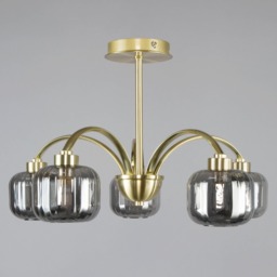 Lyna Large Semi Flush Ceiling Light with Smoked Glass Shades, Satin Brass - thumbnail 5