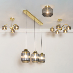 Lyna Large Semi Flush Ceiling Light with Smoked Glass Shades, Satin Brass - thumbnail 7