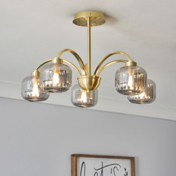 Lyna Large Semi Flush Ceiling Light with Smoked Glass Shades, Satin Brass - thumbnail 3