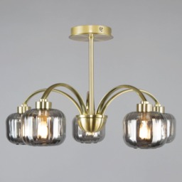 Lyna Large Semi Flush Ceiling Light with Smoked Glass Shades, Satin Brass - thumbnail 4