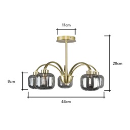 Lyna Large Semi Flush Ceiling Light with Smoked Glass Shades, Satin Brass - thumbnail 8